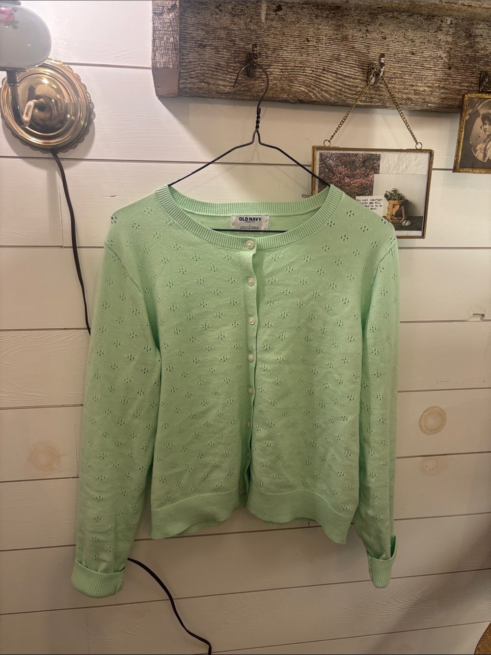 Old Navy Mint Green Eyelet Button-Up Cardigan